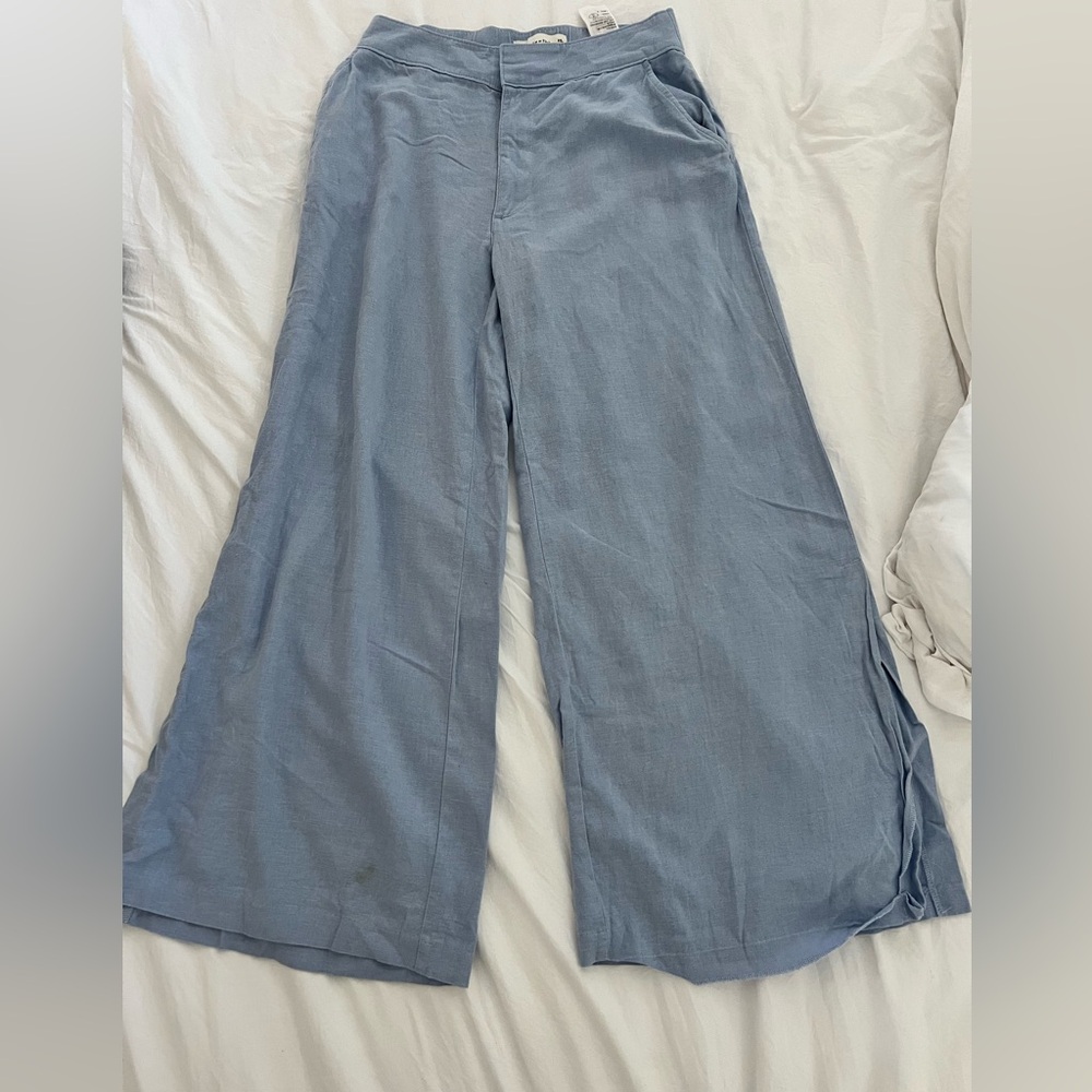 Abercrombie & Fitch Light Blue Linen Wide Leg Pants